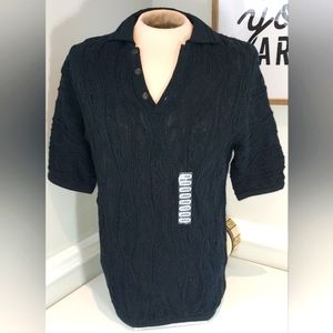 Coogi Australia Basics Black Textured Short Sleeve Sweater Size L NWT